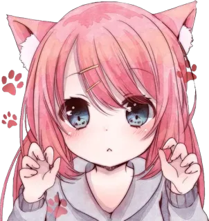 👻 Anime, Kawaii, Gato, Chica, Lindo, Rosa whatsapp sticker