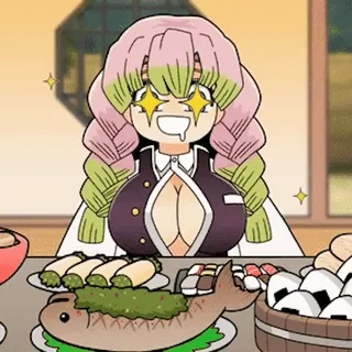 🍣 Mitsuri Kanroji Demon Slayer Anime, Manga, Nourriture, Mignon, Fan art, Comédie whatsapp sticker