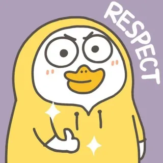 🌟 RESPECT duck, cartoon, respect, thumbs up, positive, yellow telegram sticker