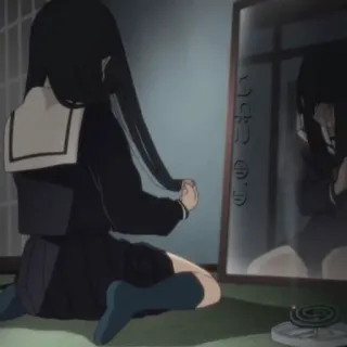 💔 こわい anime, girl, mirror, reflection, japanese, lonely, dark telegram sticker