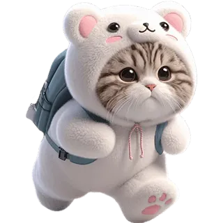 🏃‍♀ kat, kitten, schattig, beer, hoodie, rugzak, dier telegram sticker