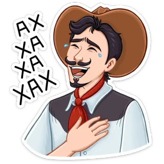 😅 AX AX AX XAX rire, cow-boy, moustache, chapeau, rire telegram sticker