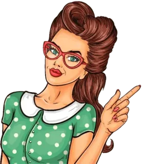 👆 femme, rétro, lunettes, montrer du doigt, dessin animé, pop art telegram sticker