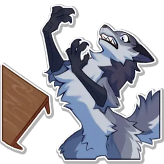 😡 หมาป่า, เฟอร์รี่, โกรธ, สัตว์, โต๊ะ telegram sticker