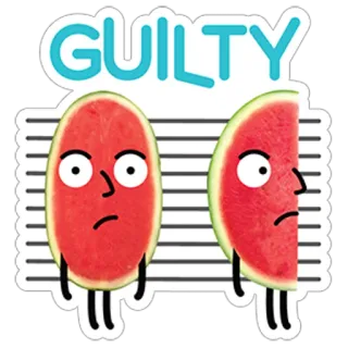 😞 GUILTY arbuz, winny, śmieszne, kreskówka, owoc, przestępstwo whatsapp sticker