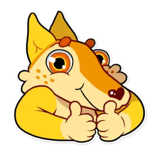 👍 volpe, pollice in su, animale, carino, cartone animato, adesivo telegram sticker