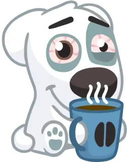 ☕ chien, dessin animé, fatigué, café, matin, somnolent whatsapp sticker
