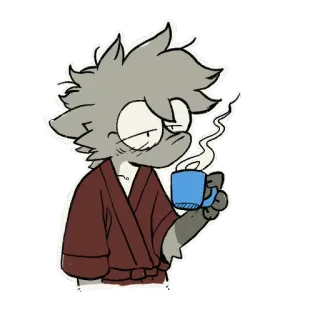 😪 coffee, tired, cartoon, animal, robe, cup, morning whatsapp sticker