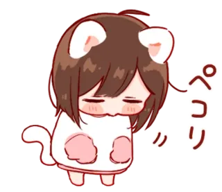 💭 ペコリ Аниме, Милый, Каваий, Кот, Мультфильм, Приветствие, Поклон telegram sticker