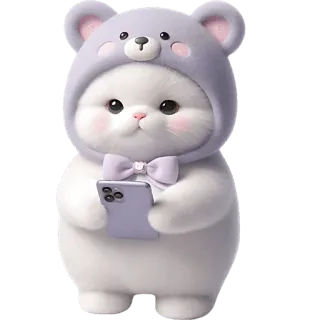 🥹 gato, gatito, lindo, animal, gorro de oso, teléfono, dibujo animado telegram sticker