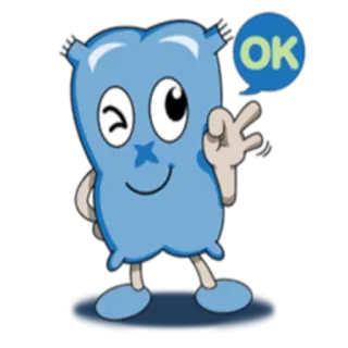 👌 OK การ์ตูน, มาสคอต, สีน้ำเงิน, โอเค, บวก, ท่าทาง telegram sticker