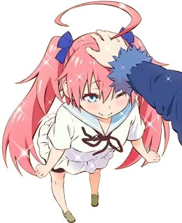 😊 Anime, Manga, Personaje, Chica, Pelo rosa, Lazos, Palmadita cabeza whatsapp sticker