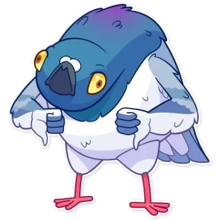 👎 นกพิราบ, นก, ไม่ถูกใจ, ไม่ชอบ, การ์ตูน telegram sticker
