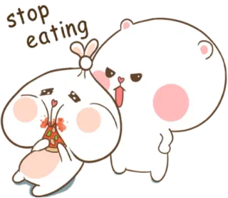 🐽 stop eating przestań jeść, królik, niedźwiedź, pizza, jedzenie, słodki, śmieszny telegram sticker