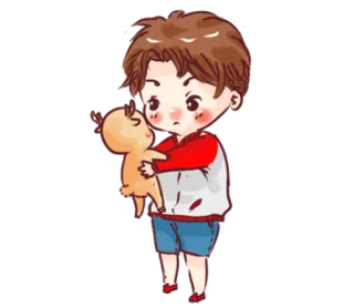😊 cartoon, child, cute, hugging, deer, sticker telegram sticker