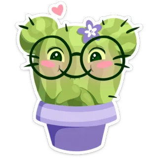 ☺️ cacto, planta, fofo, desenho animado, óculos, flor, coração, kawaii whatsapp sticker