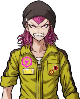 😠 Kazuichi Souda Danganronpa Anime, Jeu vidéo, Cheveux roses, Bonnet telegram sticker