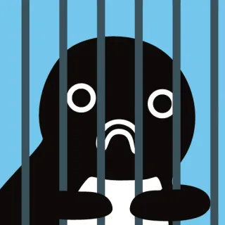 ☹️ pingouin, prison, triste, dessin animé, animal, oiseau, emprisonnement telegram sticker