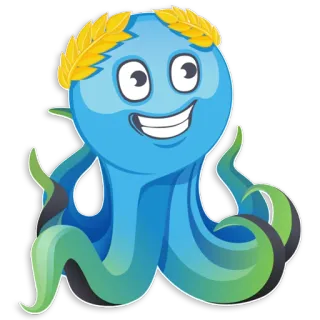 😁 ośmiornica, stworzenie morskie, kreskówka, maskotka, wieniec laurowy telegram sticker