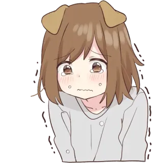 🥺 anime, telinga anjing, menangis, sedih, gadis, imut, kartun telegram sticker
