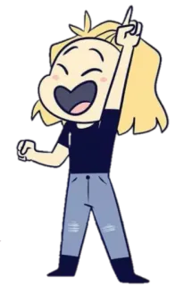 😃 cartoon, character, animated, blond hair, jeans, t-shirt, raising hand telegram sticker