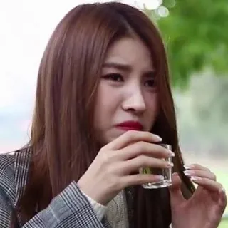 🌙 woman, drinking, expression, reaction, asian, glass telegram sticker