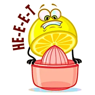 😙 HE-E-E-T citron, presse-agrumes, dessin animé, fruit, drôle, emoji telegram sticker