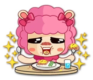 🍴 Cartoon, Schaf, Essen, Nahrung, Süß, Illustration whatsapp sticker