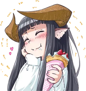 ☺️ anime, girl, cute, horns, crepe, dessert, kawaii telegram sticker