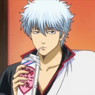 😑 Gintoki Sakata Gintama Аниме, Манга, Напиток, Клубничное молоко, Персонаж, Гинтоки whatsapp sticker