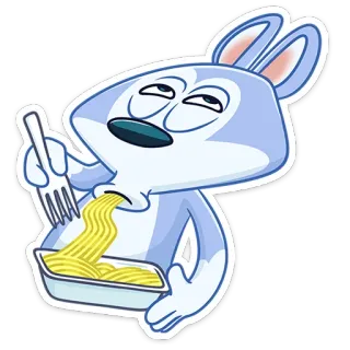 🍝 кролик, зайчик, ест, лапша, мультфильм, смешной, милый, животное telegram sticker