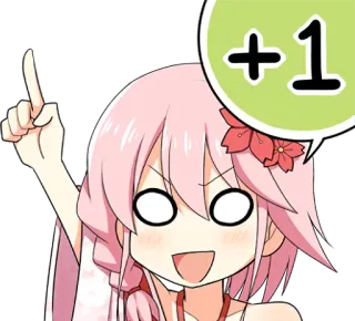 😀 +1 Anime, Kawaii, Cheveux roses, Plus un, Upvote, Approbation whatsapp sticker