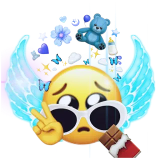 🥺 Emoji, Óculos de sol, Asas, Sinal de paz, Azul, Fofo, Adesivo, Ursinho de pelúcia telegram sticker