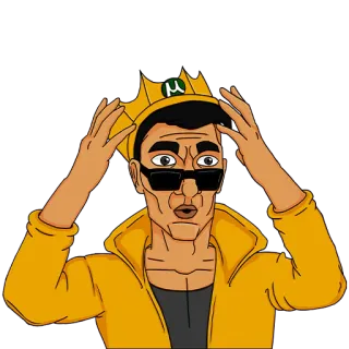 🙉 Cartoon, Figur, Sonnenbrille, Krone, Gelb, Jacke telegram sticker