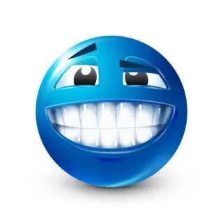 🌟 smiley, gezicht, emoji, blauw, cartoon, grijns whatsapp sticker
