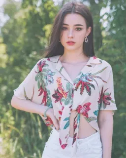 🦋 donna, ritratto, camicia, floreale, tropicale, bruna telegram sticker