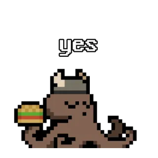 👍 yes ปลาหมึก, เบอร์เกอร์, ใช่, พิกเซลอาร์ต, อาหาร, การ์ตูน telegram sticker