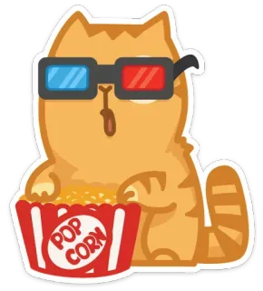😳 POP CORN gato, pipoca, filme, entretenimento, óculos, desenho animado telegram sticker