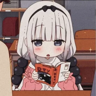 🍬 Kanna Kamui Miss Kobayashi's Dragon Maid Dマン 애니메이션, 칸나, 귀여운, 드래곤 메이드, 독서 whatsapp sticker