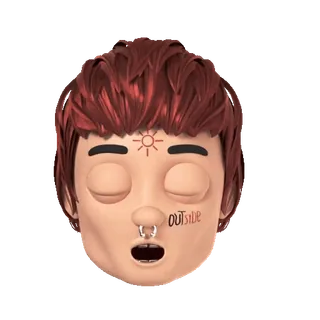 😴 OUTS!de cartoon, 3D, face, eyes closed, tattoo, OUTS!de telegram sticker