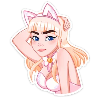 🤔 мультфильм, кошка, девочка, розовый, милый, персонаж whatsapp sticker