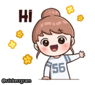 😀 HI dibujo animado, chica, saludo, saludando, hola telegram sticker