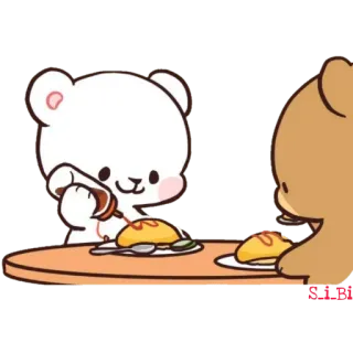 🍕 熊, 可爱, 动物, 晚餐, 煎蛋卷, 桌子 telegram sticker