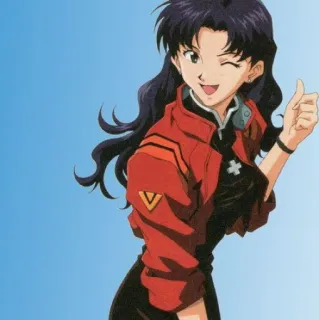😉 Misato Katsuragi Neon Genesis Evangelion аниме, мисато, евангелион, персонаж, мультфильм, большой палец вверх, подмигивание whatsapp sticker