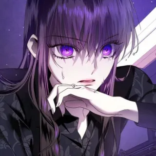 🔮 anime, gadis, rambut ungu, menangis, sedih, manga, karakter, ilustrasi telegram sticker