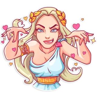 😈 ผู้หญิง, การ์ตูน, ผมบลอนด์, หัวใจ, เทพี telegram sticker