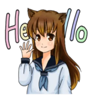 🙂 Hello Anime, Dziewczyna, Kocie uszy, Cześć, Machanie telegram sticker