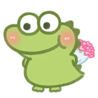 🌷 frog, cartoon, cute, flowers, green, animal telegram sticker