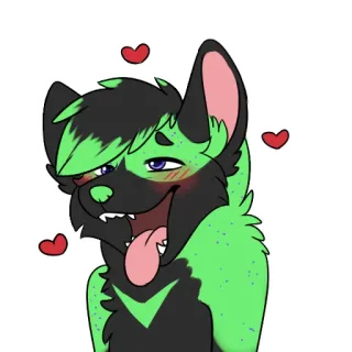 🥴 furry, anthro, cute, blushing, happy, hearts, green, canine telegram sticker
