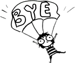 🤚 BYE goodbye, farewell, cartoon, parachute, bye, stick figure telegram sticker